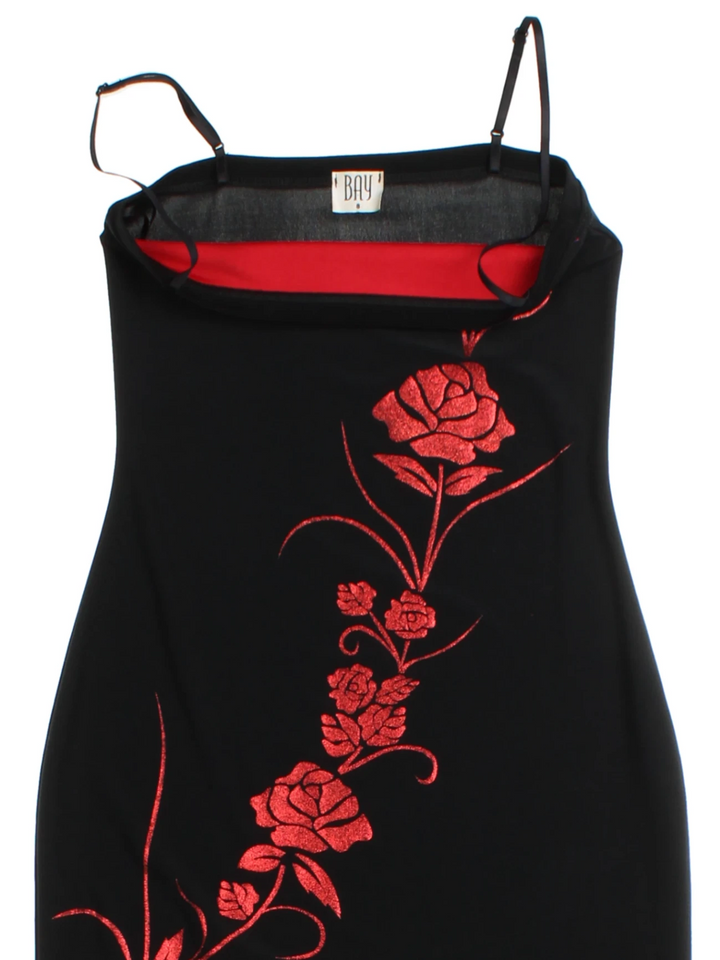 Y2K Floral Detail Midi Slip Dress (Size S)