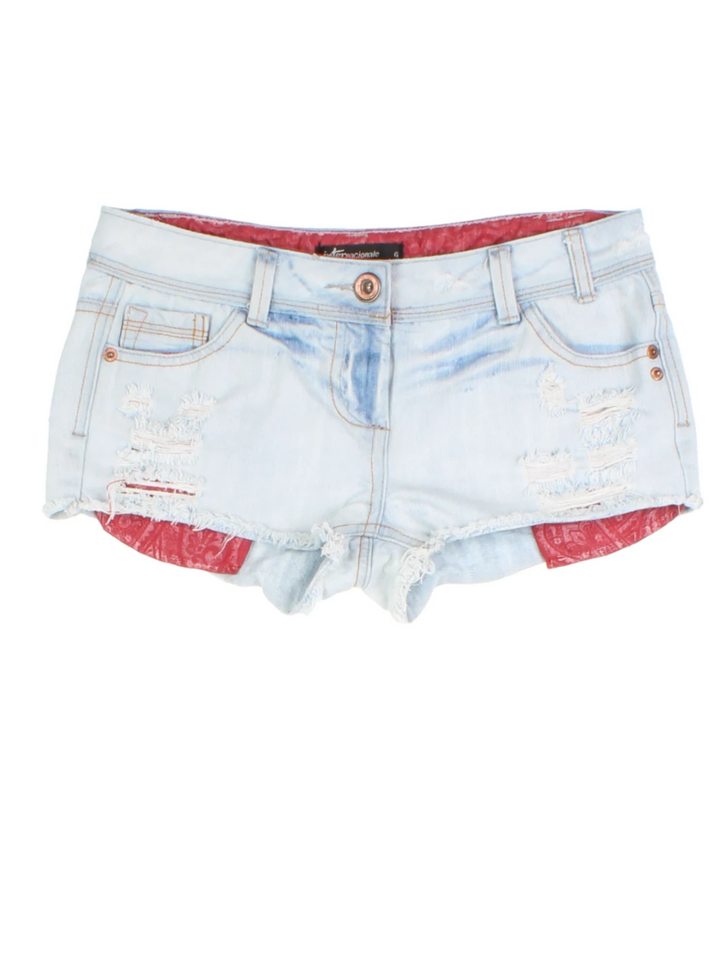 Y2K Bandana Detail Denim Shorts (Size XXS)