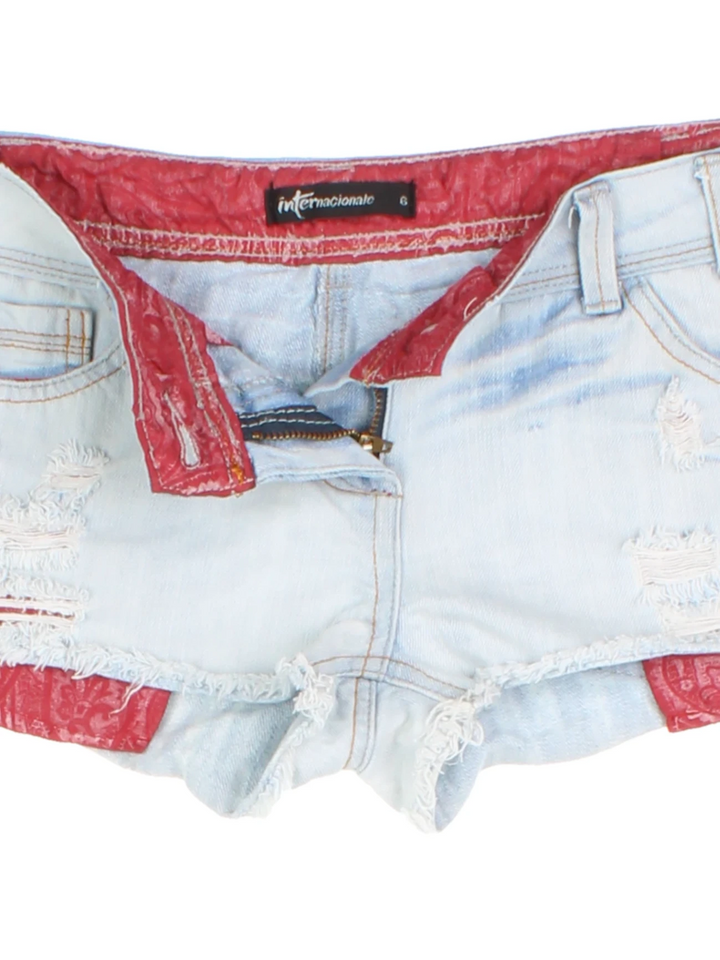 Y2K Bandana Detail Denim Shorts (Size XXS)