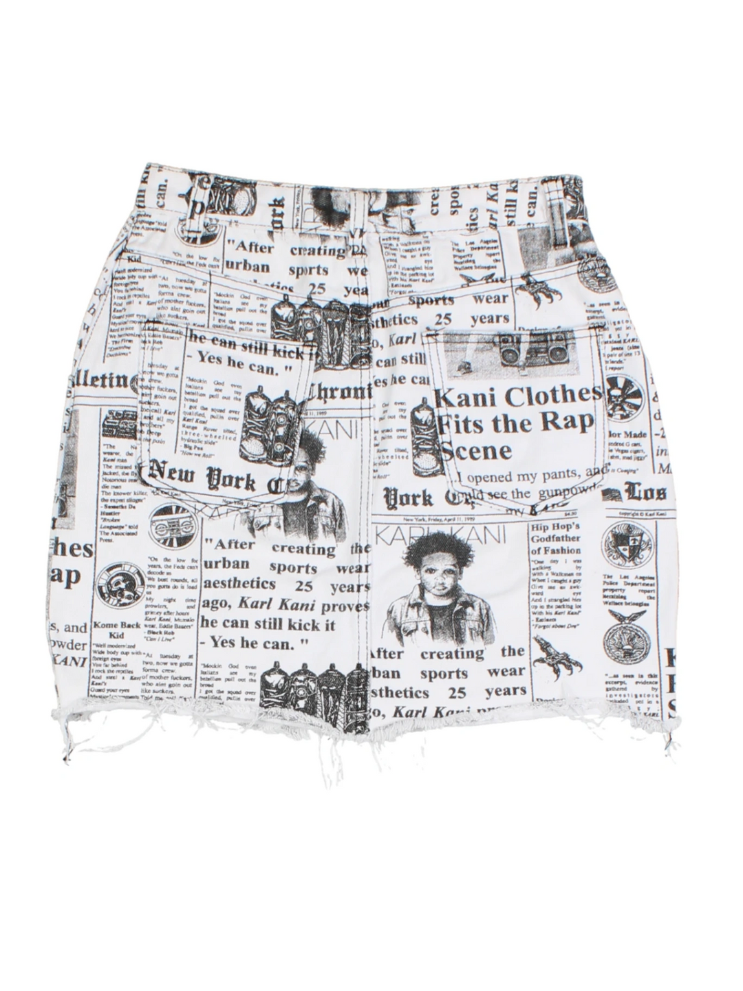 Y2K Karl Karni Newspaper Print Mini Skirt (Size XS)