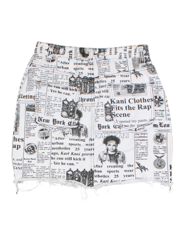 Y2K Karl Karni Newspaper Print Mini Skirt (Size XS)