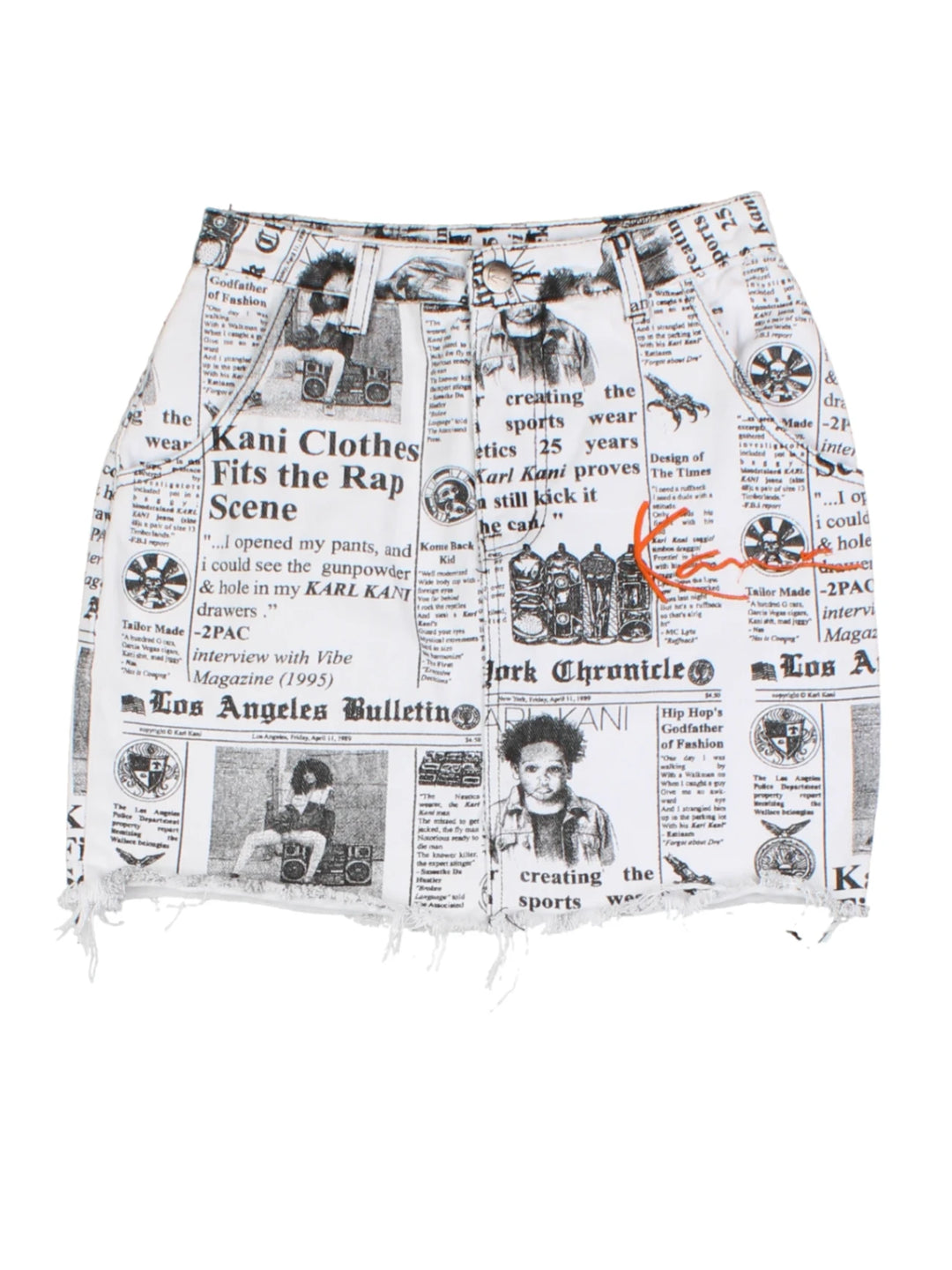 Y2K Karl Karni Newspaper Print Mini Skirt (Size XS)