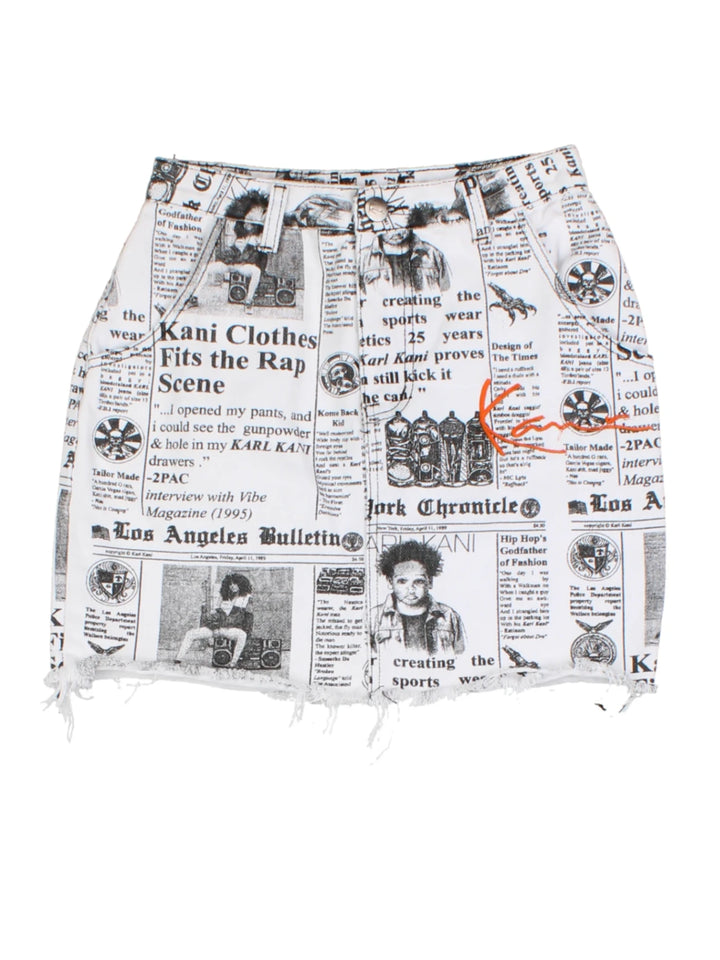 Y2K Karl Karni Newspaper Print Mini Skirt (Size XS)