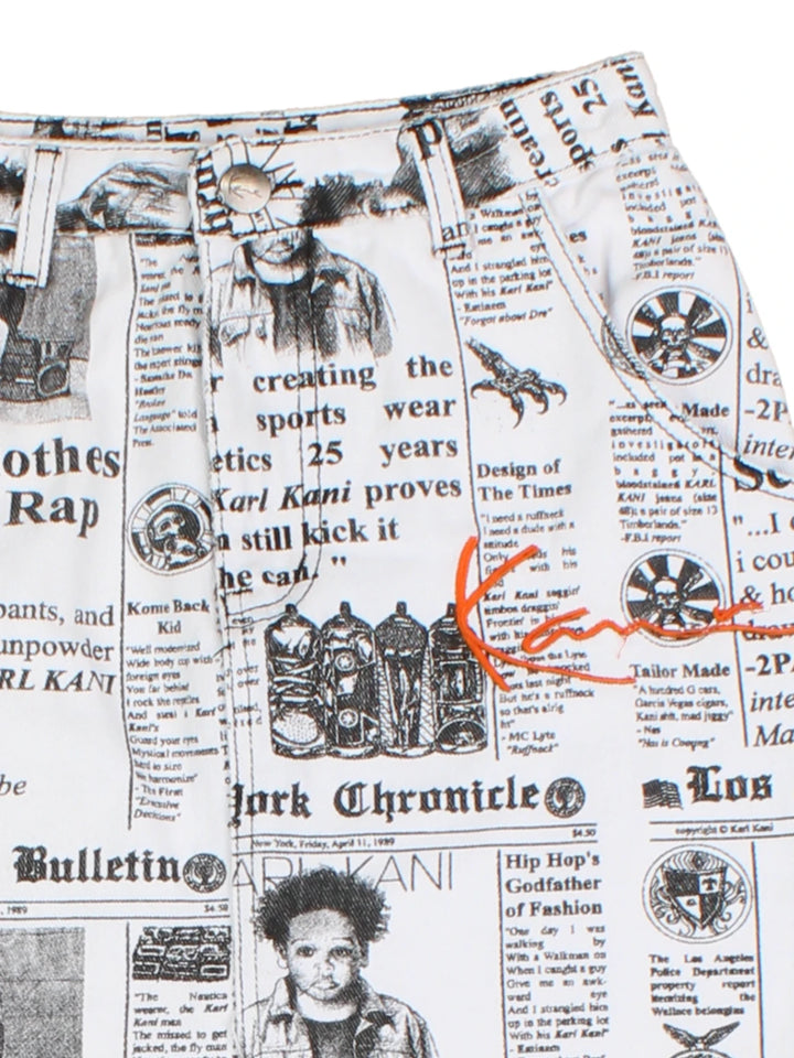 Y2K Karl Karni Newspaper Print Mini Skirt (Size XS)