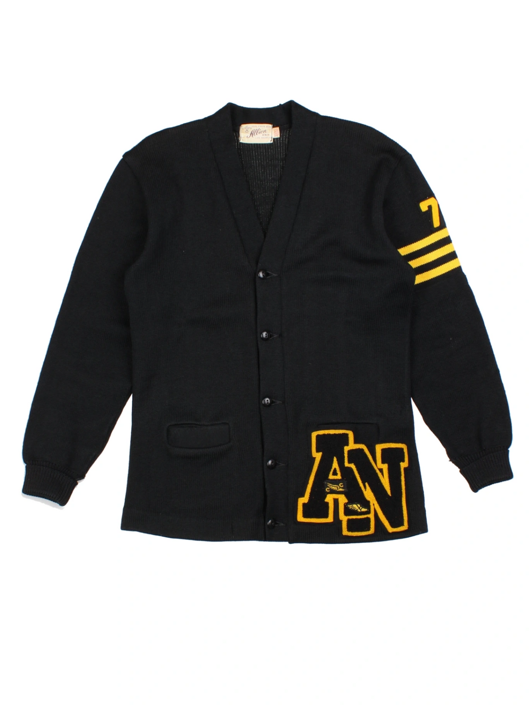 80's Black Varsity Patch Wool Cardigan (Size S)