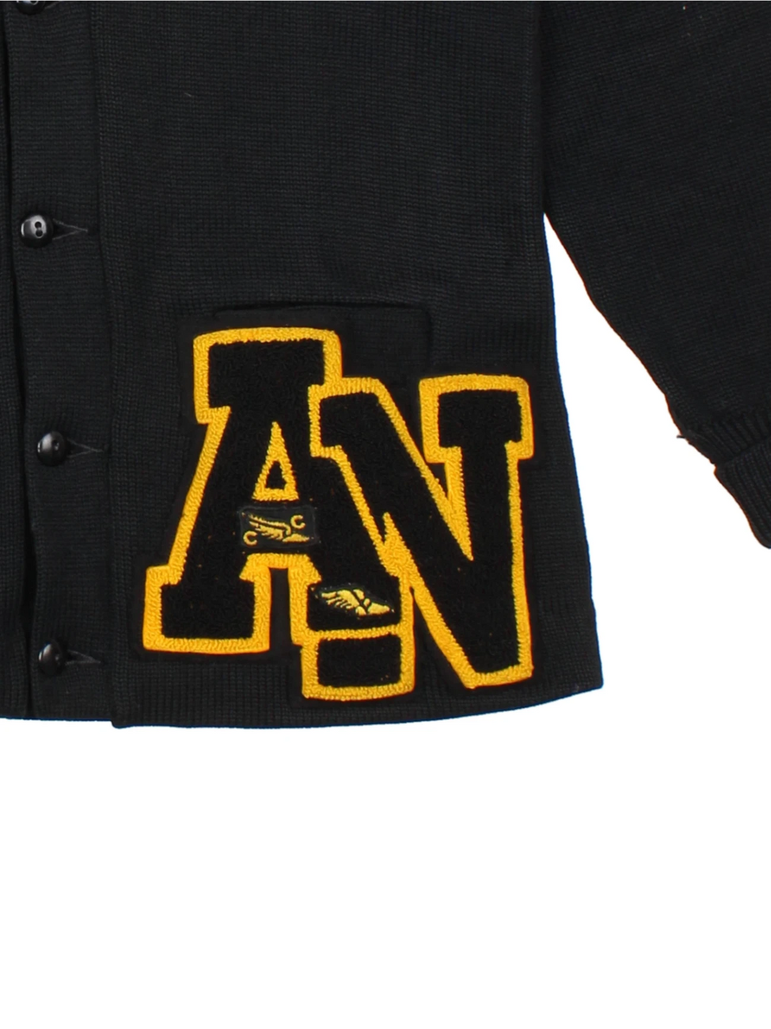 80's Black Varsity Patch Wool Cardigan (Size S)