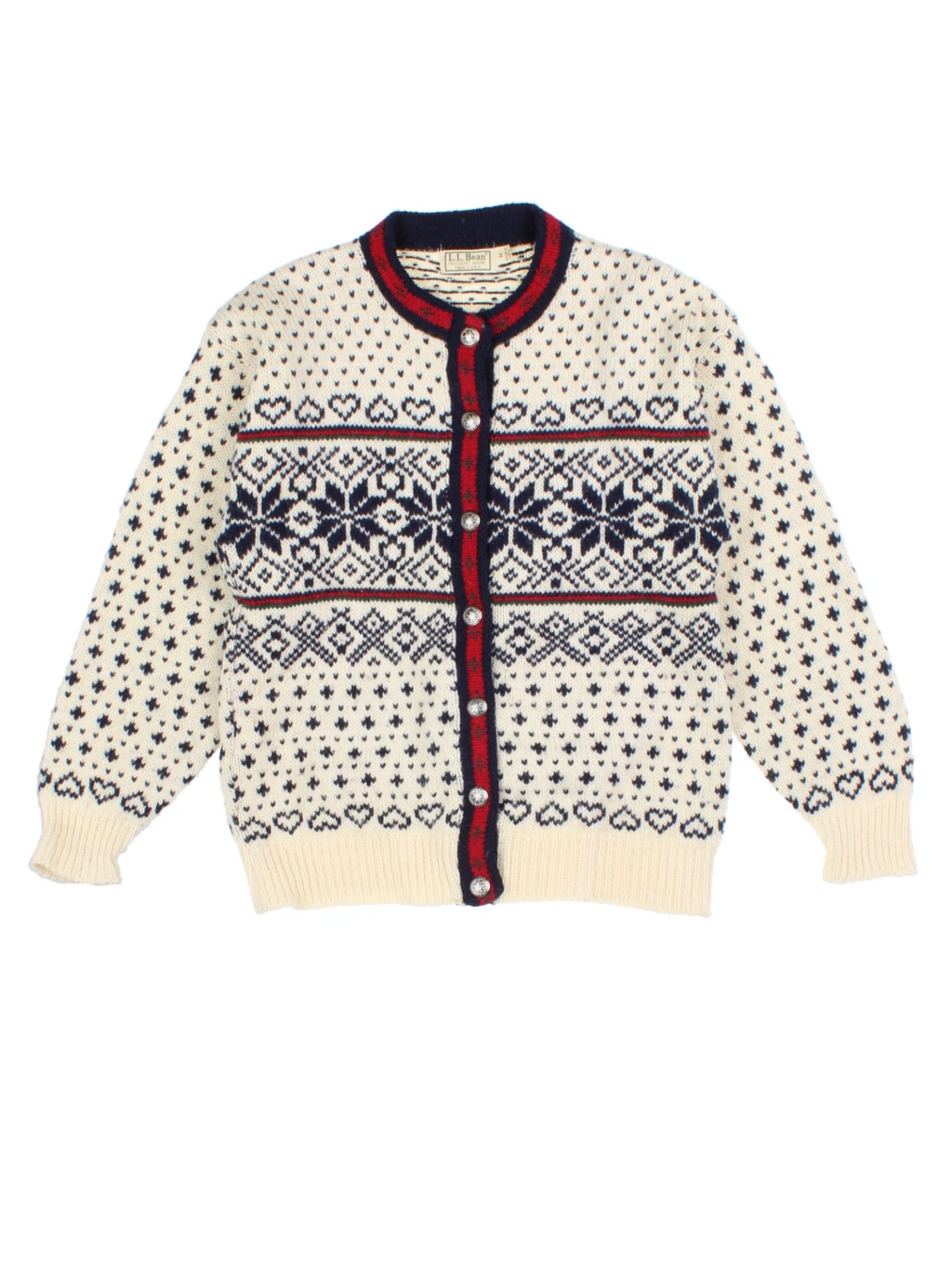 LL Bean Jacquard Wool Cardigan (Size S)