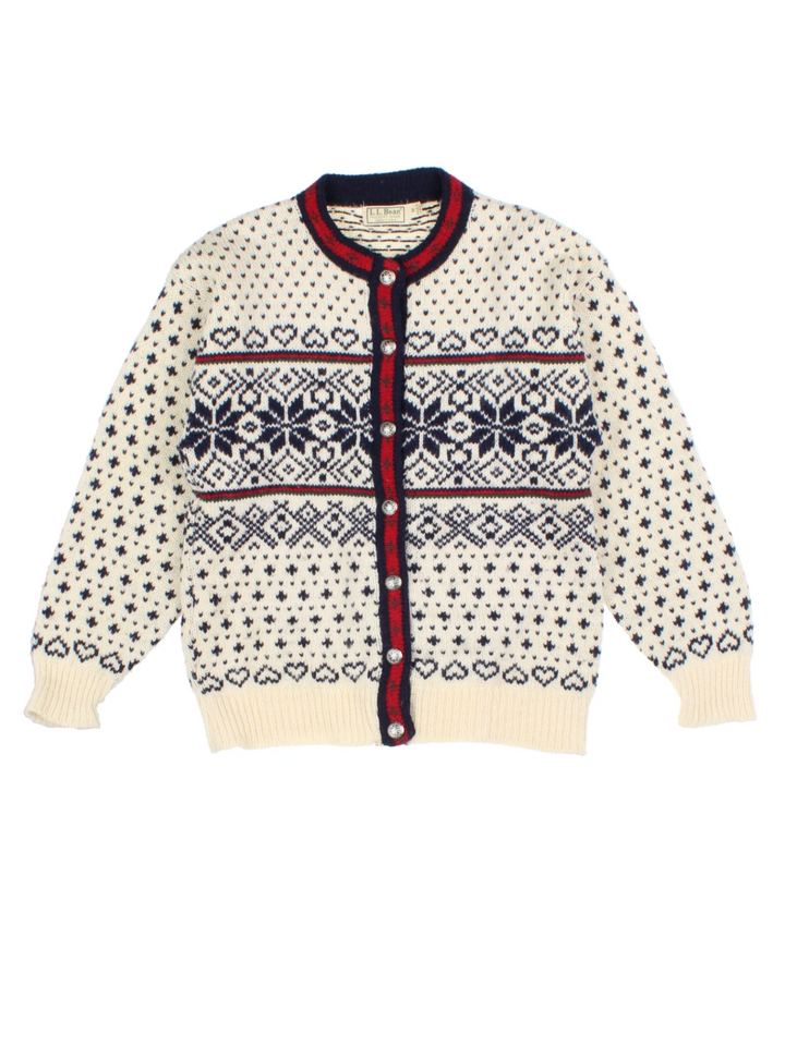 LL Bean Jacquard Wool Cardigan (Size S)