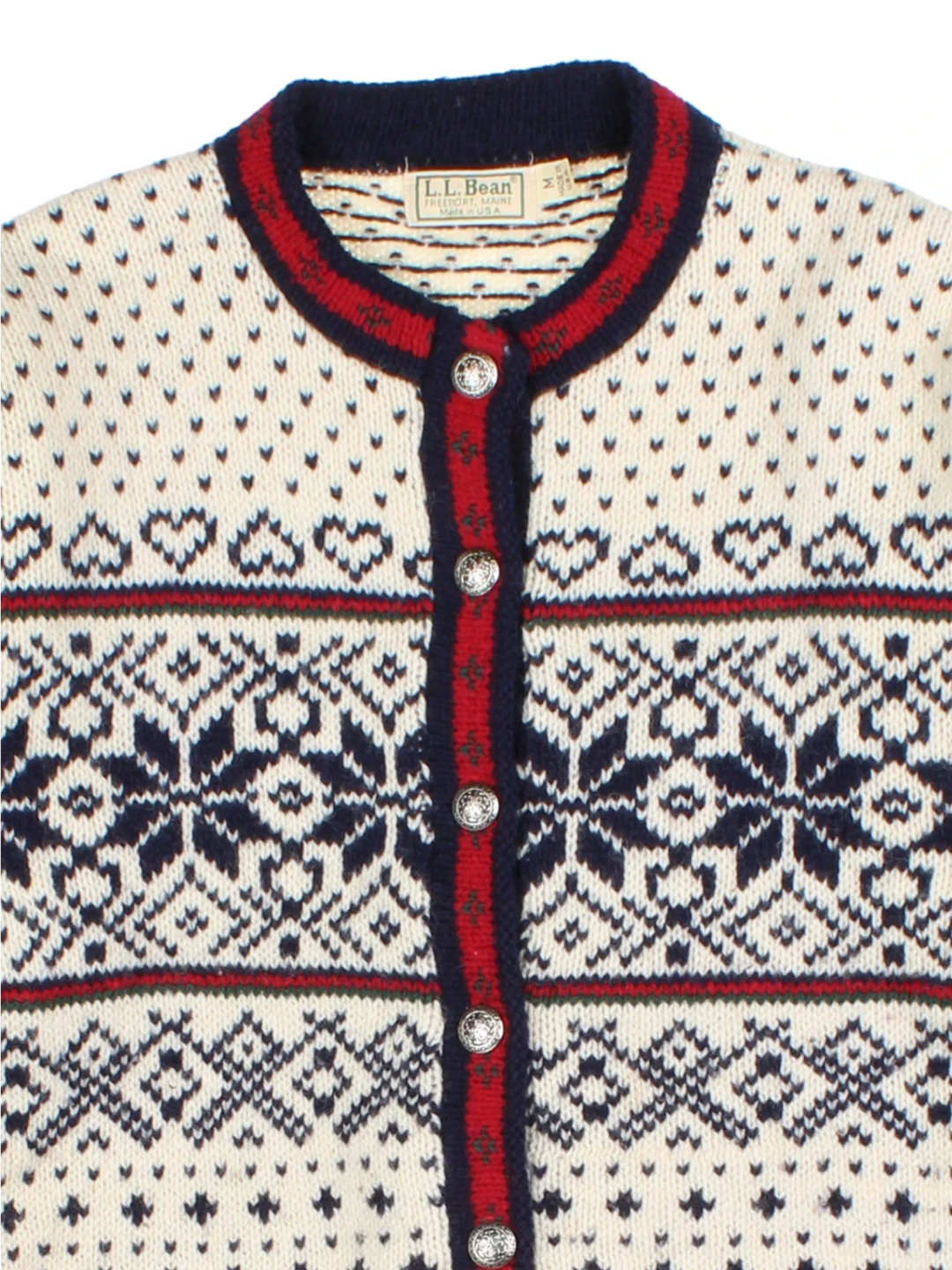 LL Bean Jacquard Wool Cardigan (Size S)