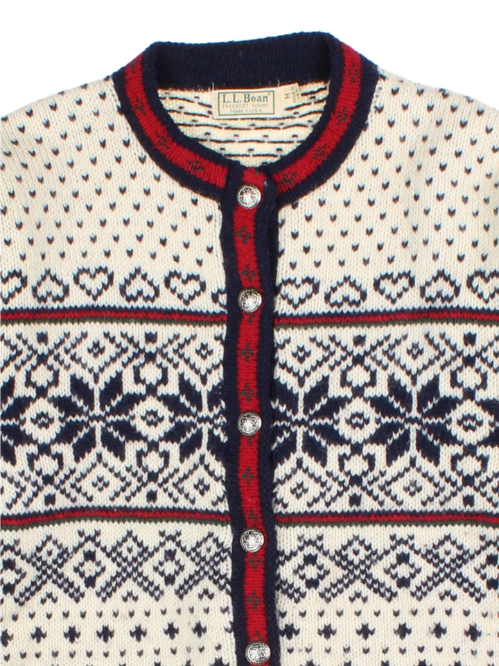 LL Bean Jacquard Wool Cardigan (Size S)