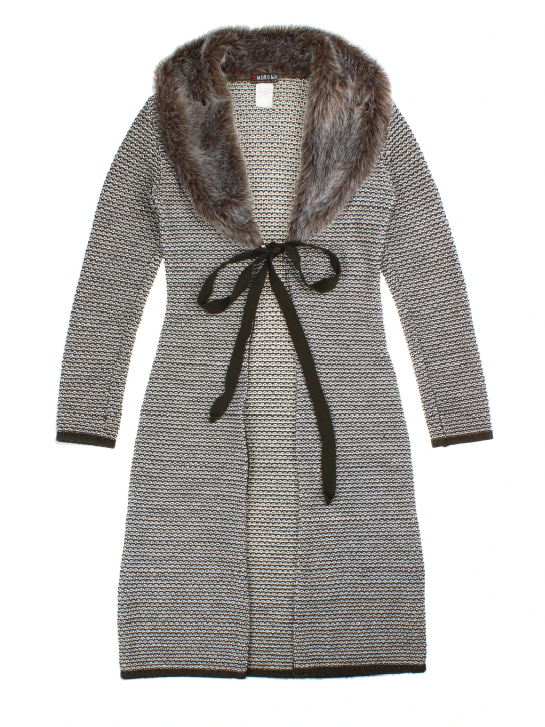 Y2K Morgan Faux Fur Collar Knit Cardigan (Size S)