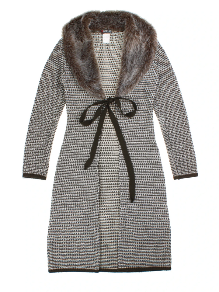 Y2K Morgan Faux Fur Collar Knit Cardigan (Size S)