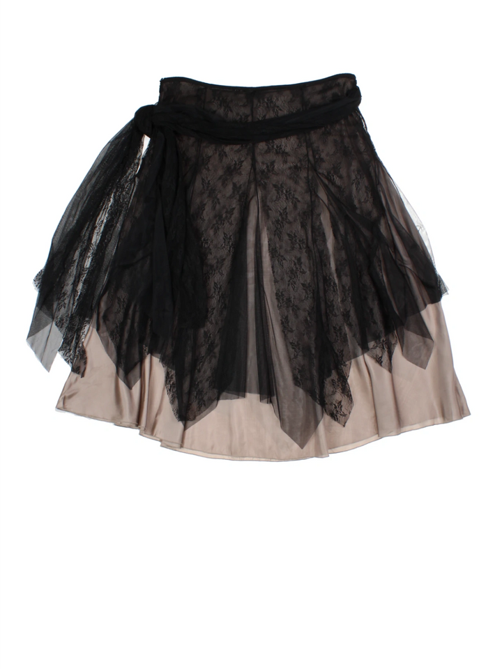 Y2K Per Una Black Floral Lace Midi Skirt (Size L)