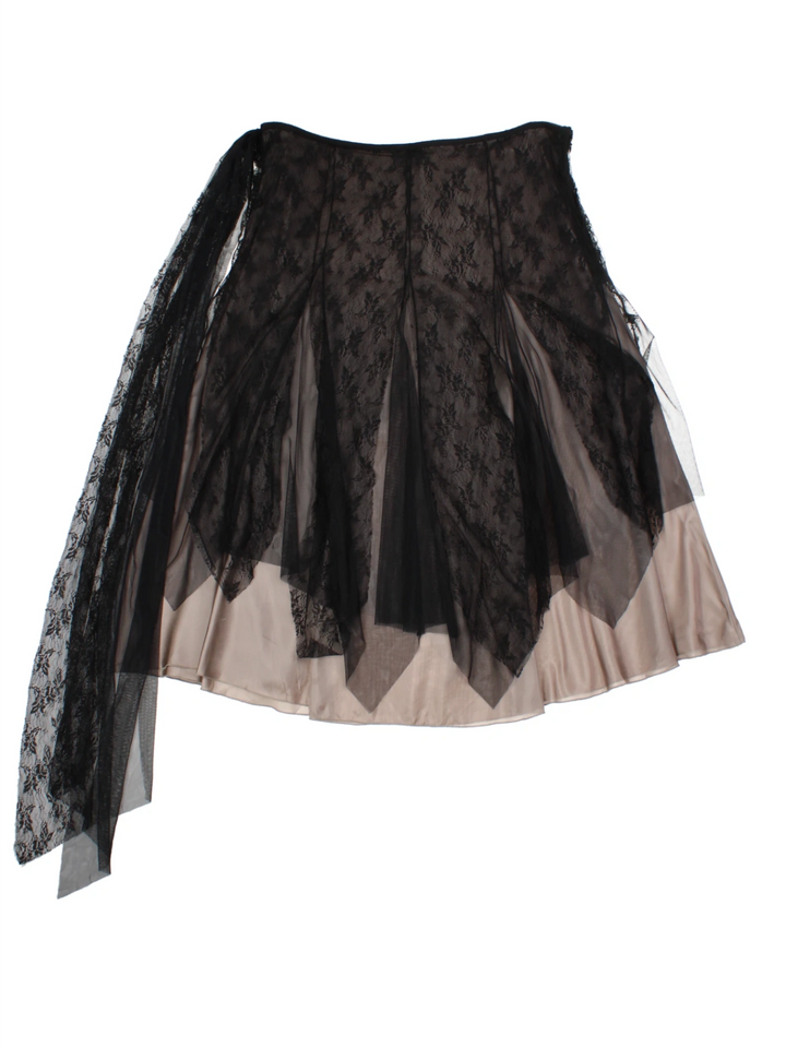 Y2K Per Una Black Floral Lace Midi Skirt (Size L)