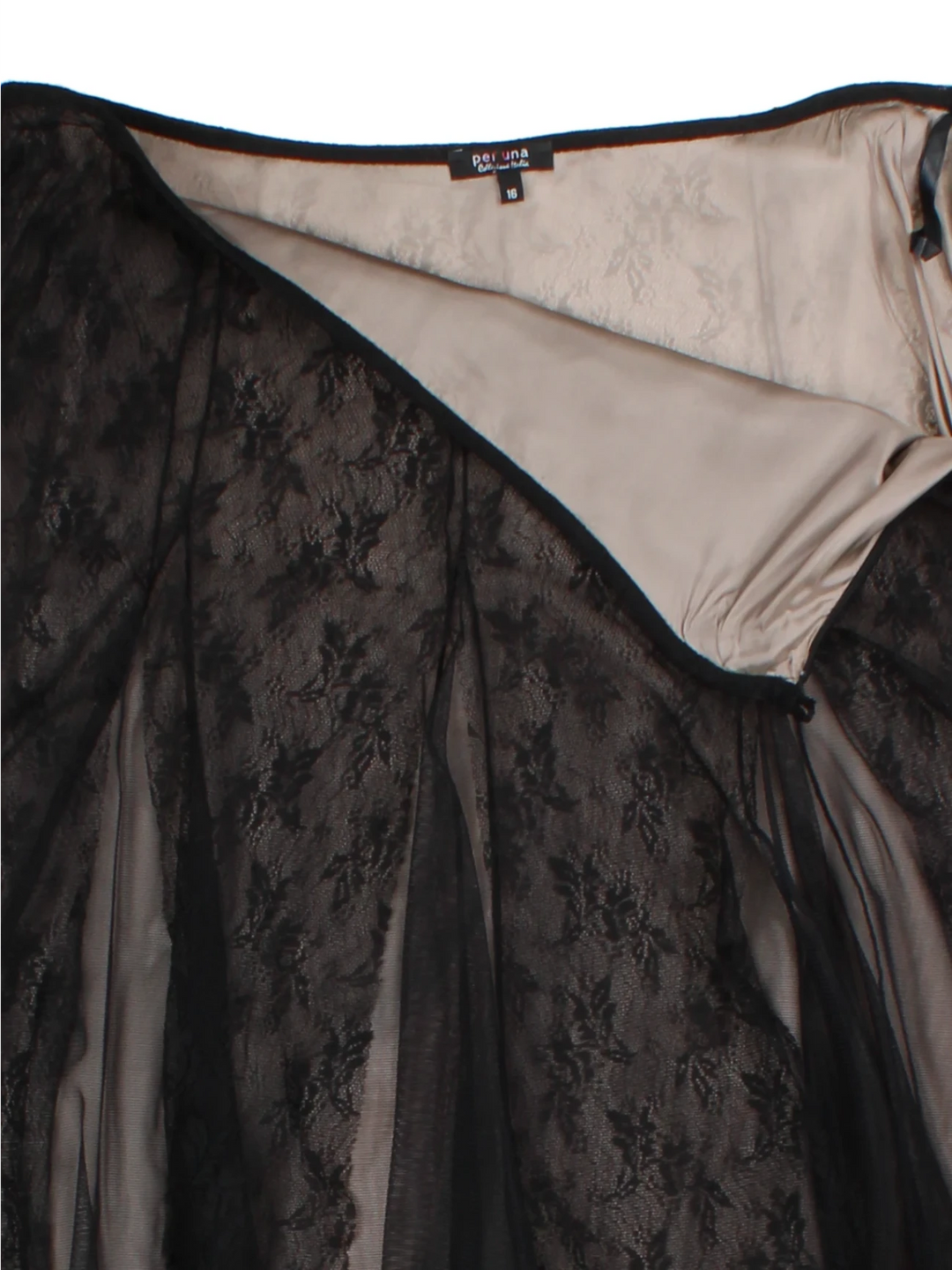 Y2K Per Una Black Floral Lace Midi Skirt (Size L)