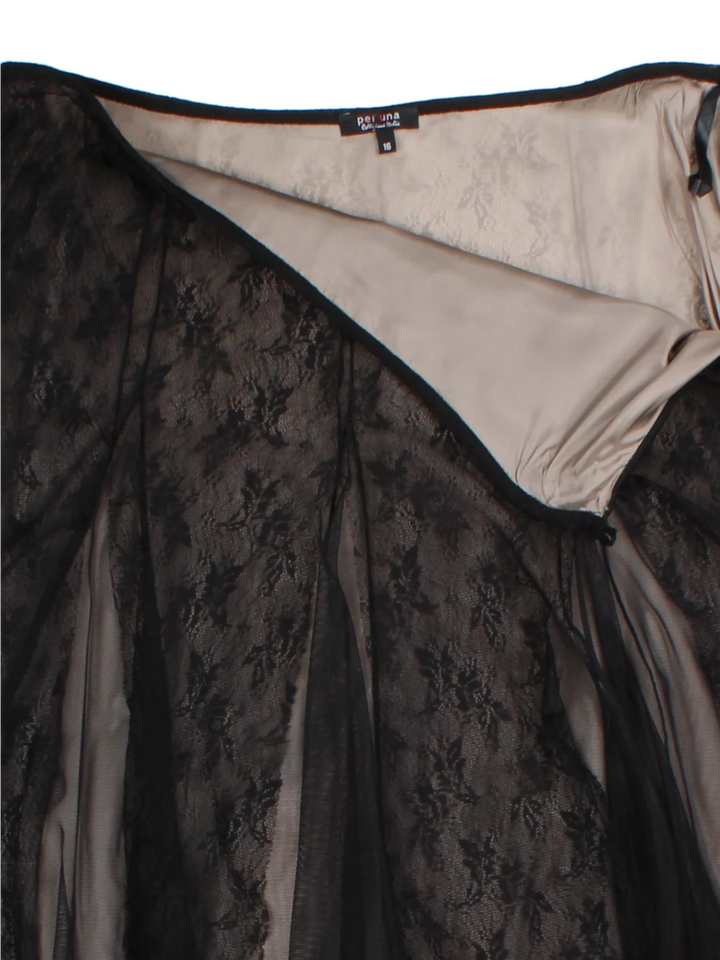Y2K Per Una Black Floral Lace Midi Skirt (Size L)
