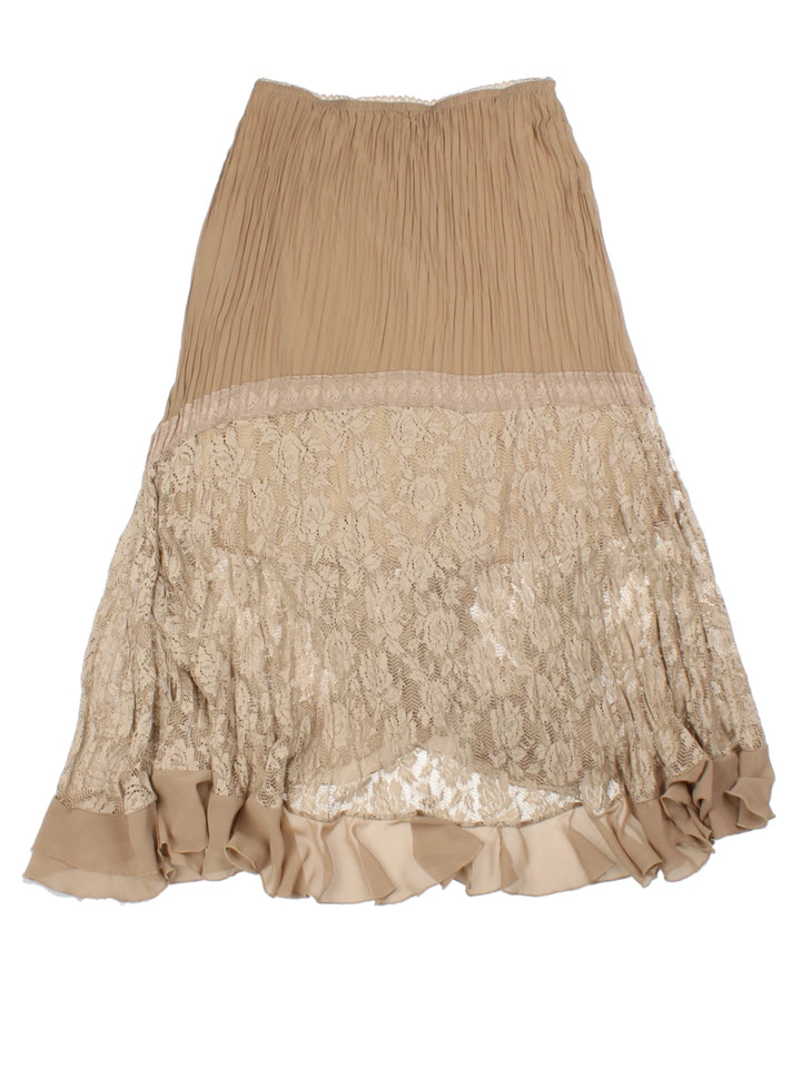Y2K Tan Lace Layered Midi Skirt (Size M)