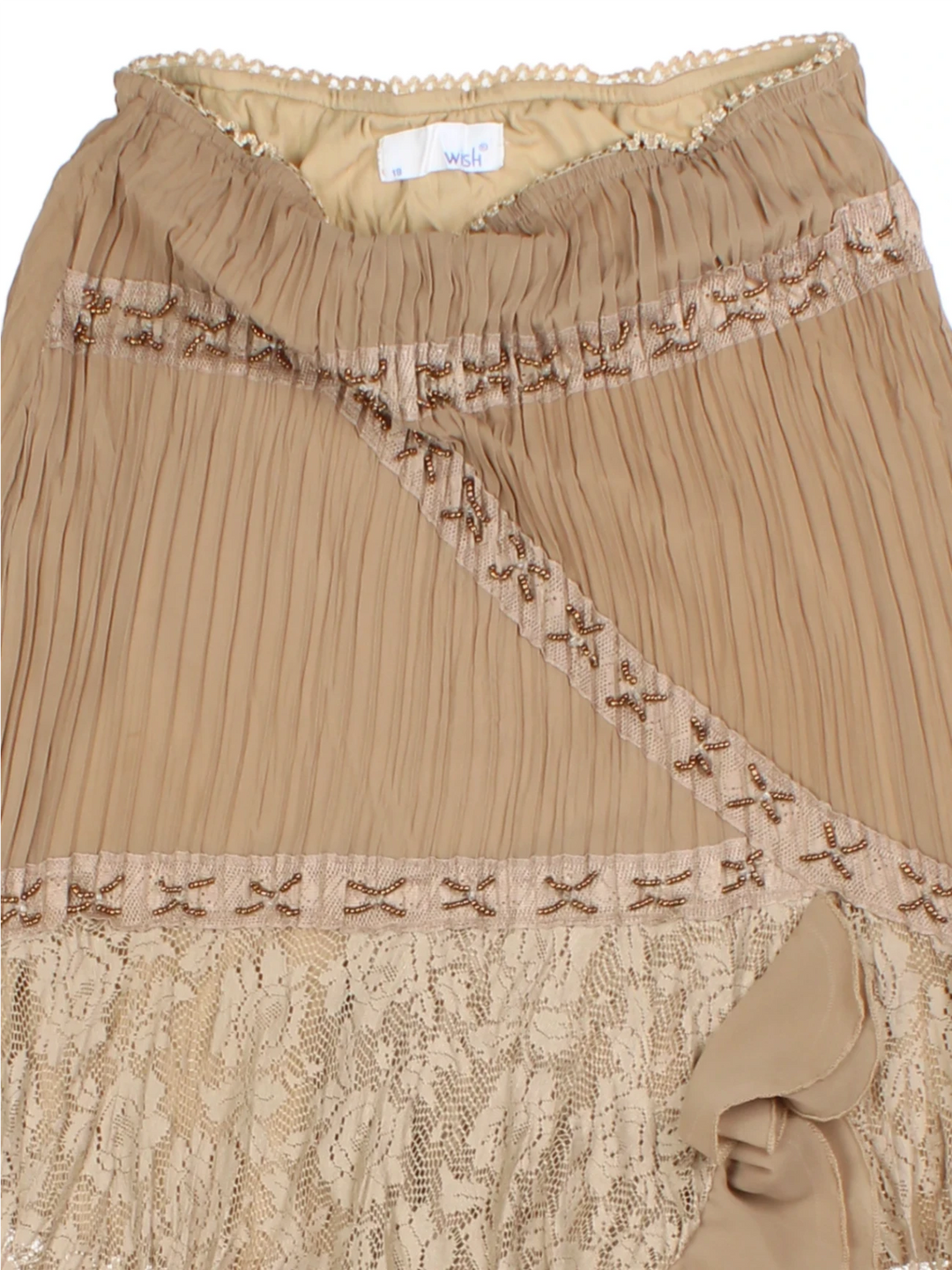 Y2K Tan Lace Layered Midi Skirt (Size M)
