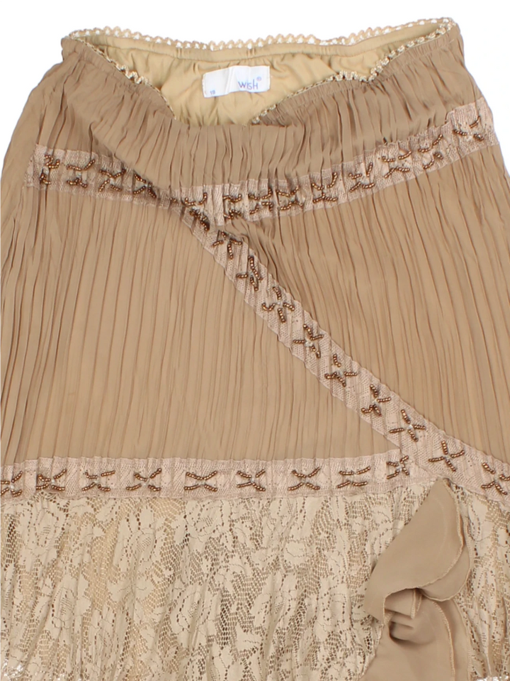 Y2K Tan Lace Layered Midi Skirt (Size M)