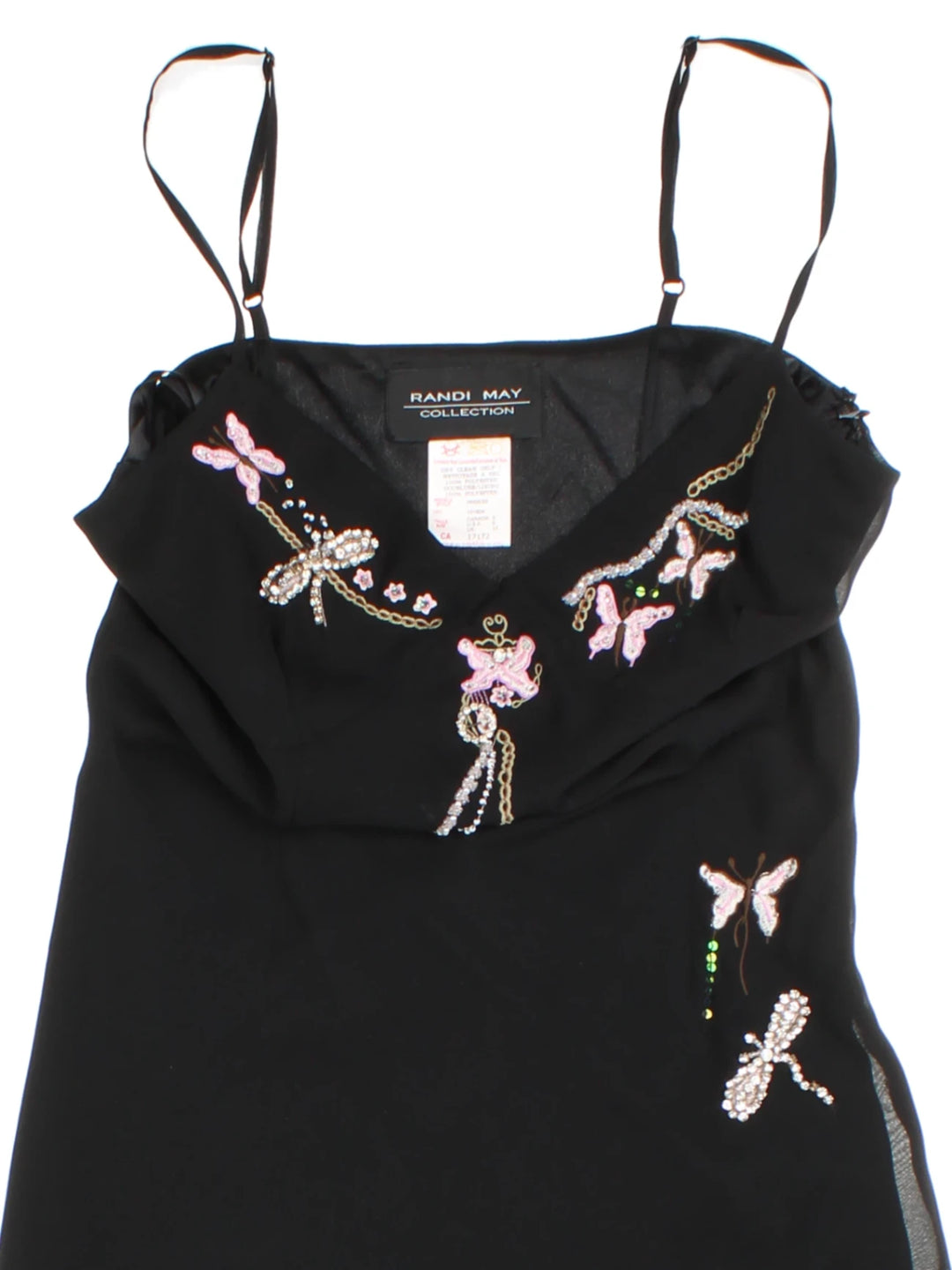 Y2K Black Layered Beaded Slip Midi Dress (Size S)