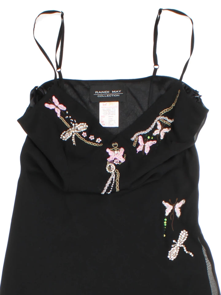 Y2K Black Layered Beaded Slip Midi Dress (Size S)