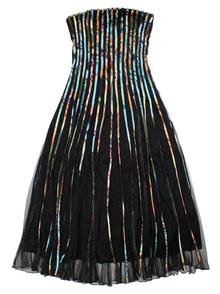 Y2K Black Strapless Sheer Overlay Maxi Dress (Size M)