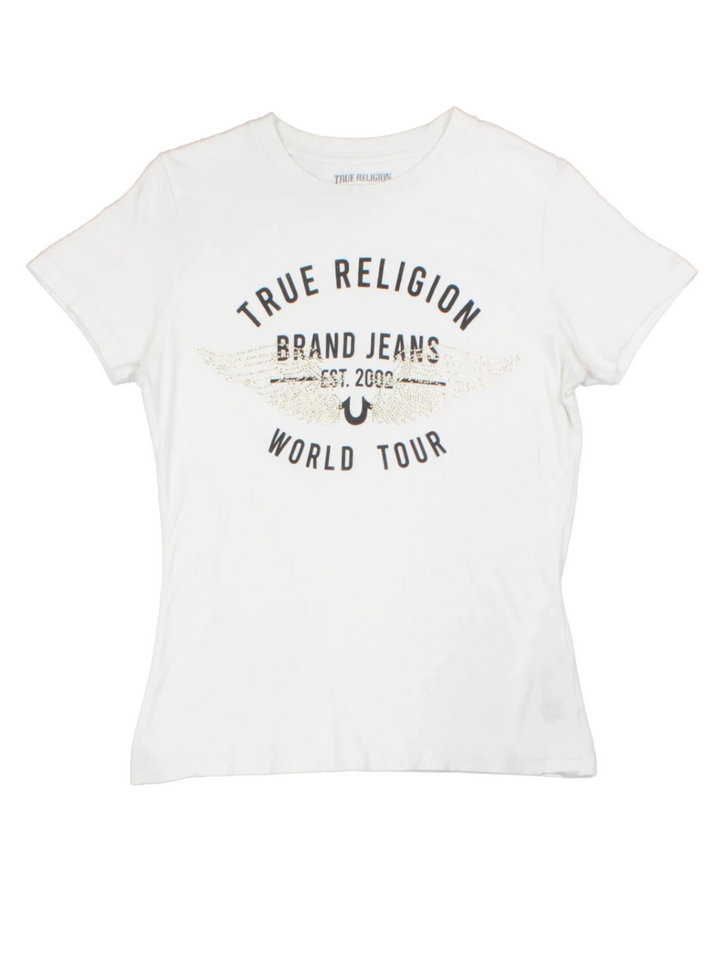 Y2K True Religion White Graphic T-Shirt (Size S)
