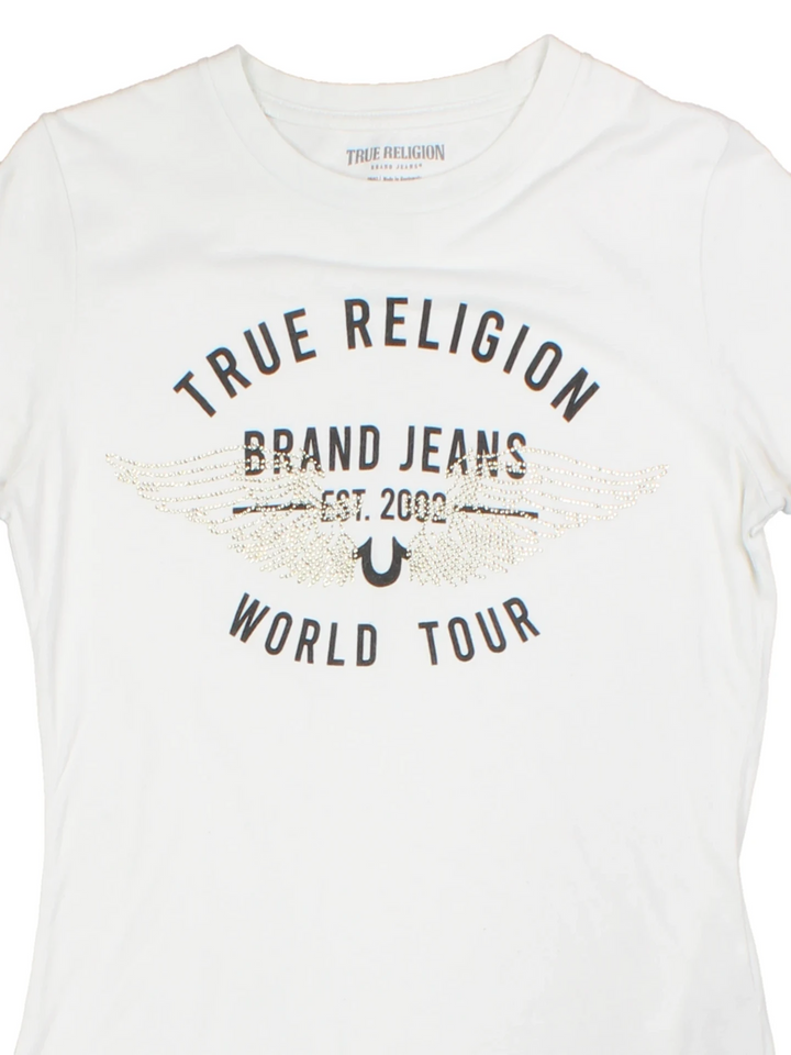 Y2K True Religion White Graphic T-Shirt (Size S)