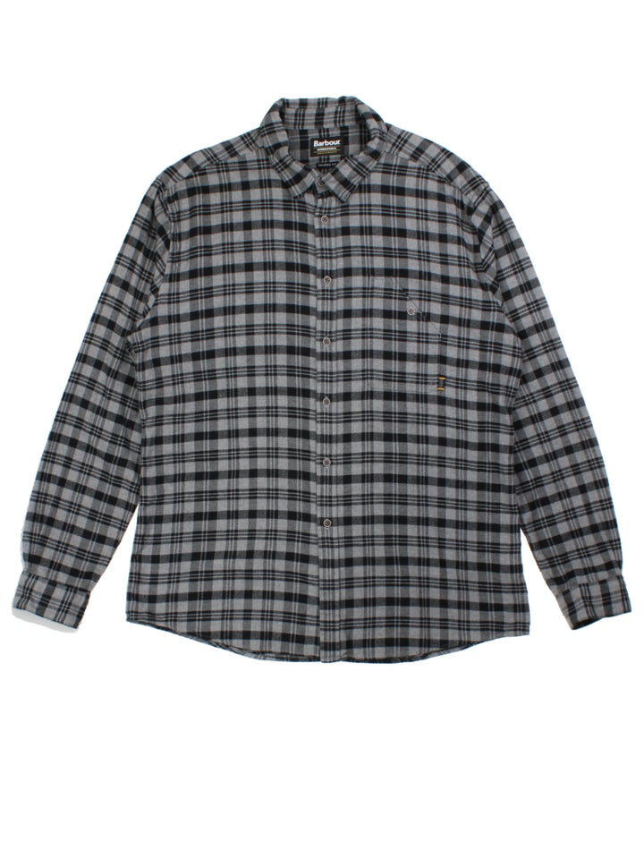 Barbour Grey Plaid Flannel Shirt (Size XXL)