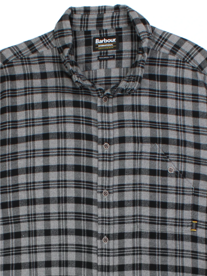 Barbour Grey Plaid Flannel Shirt (Size XXL)