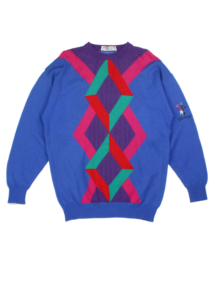 Burberry Blue Geometric Merino Wool Jumper (Size L)