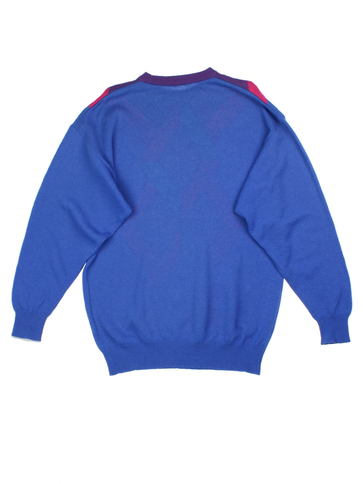 Burberry Blue Geometric Merino Wool Jumper (Size L)