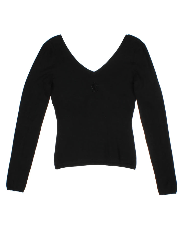 Y2K Versace Black V-neck Jumper (Size S)