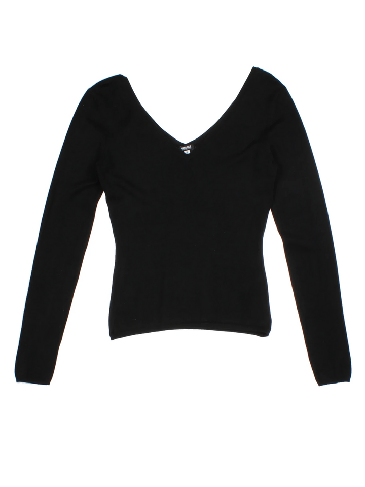 Y2K Versace Black V-neck Jumper (Size S)