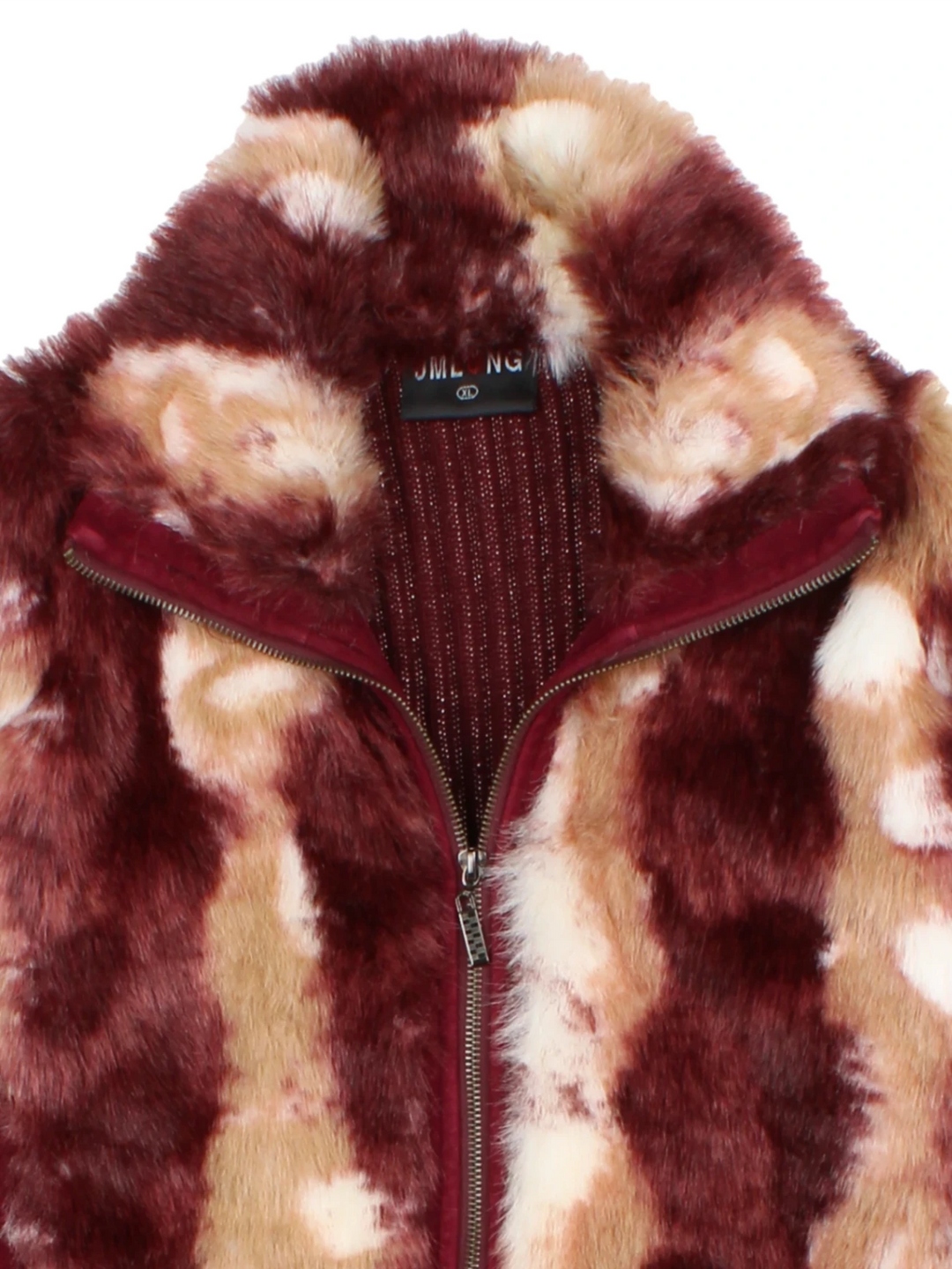 Y2K Burgundy Faux Fur Ribbed Funnel Neck Cardigan (Size M)