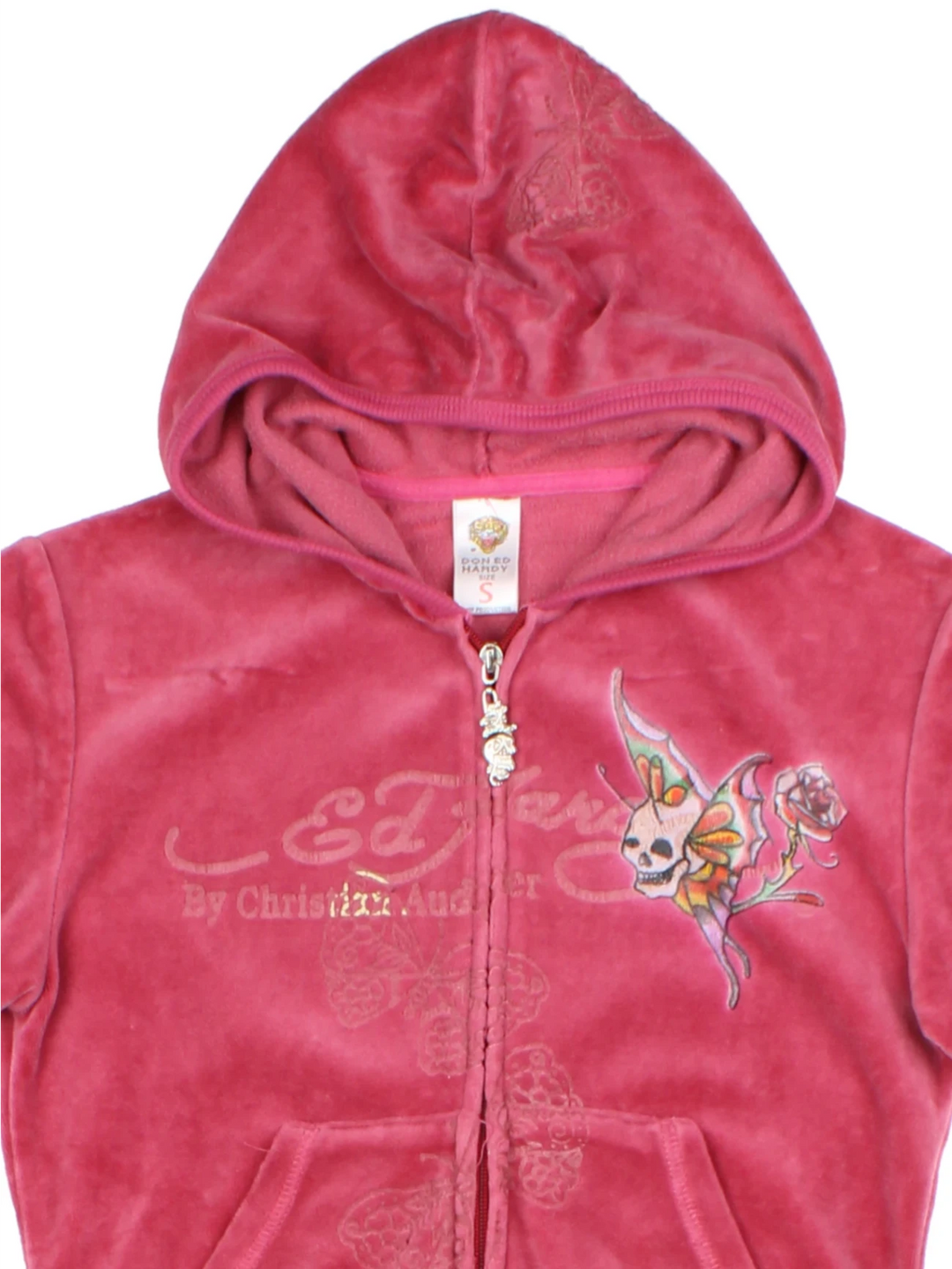 Y2K Ed Hardy Pink Graphic Velour Co-Ord (Size S)