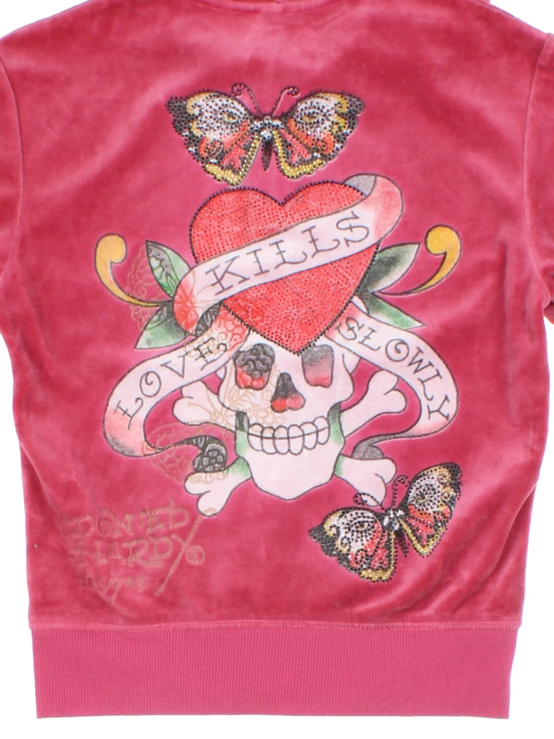 Y2K Ed Hardy Pink Graphic Velour Co-Ord (Size S)