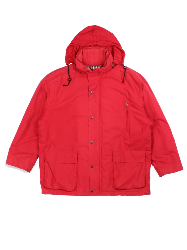 90's Burberry Red Hooded Jacket (Size XXXL)