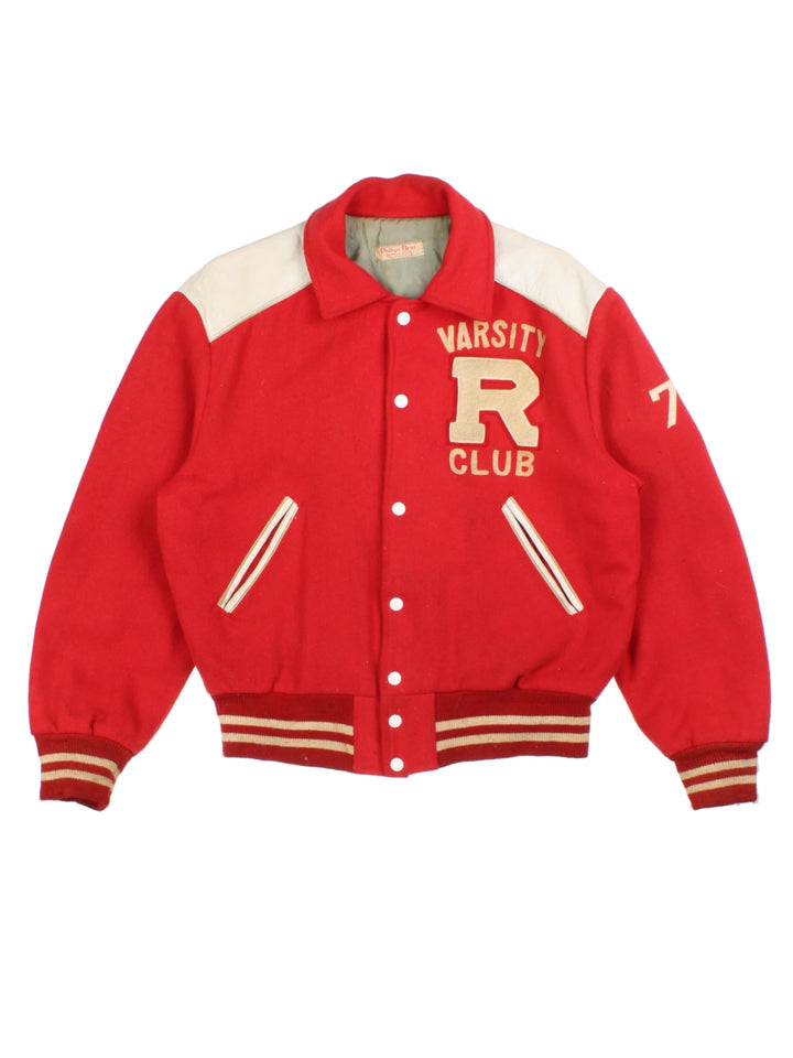 60's Embroidered Red Varsity Jacket (Size L)