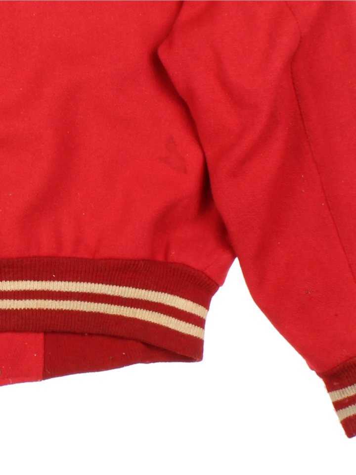 60's Embroidered Red Varsity Jacket (Size L)