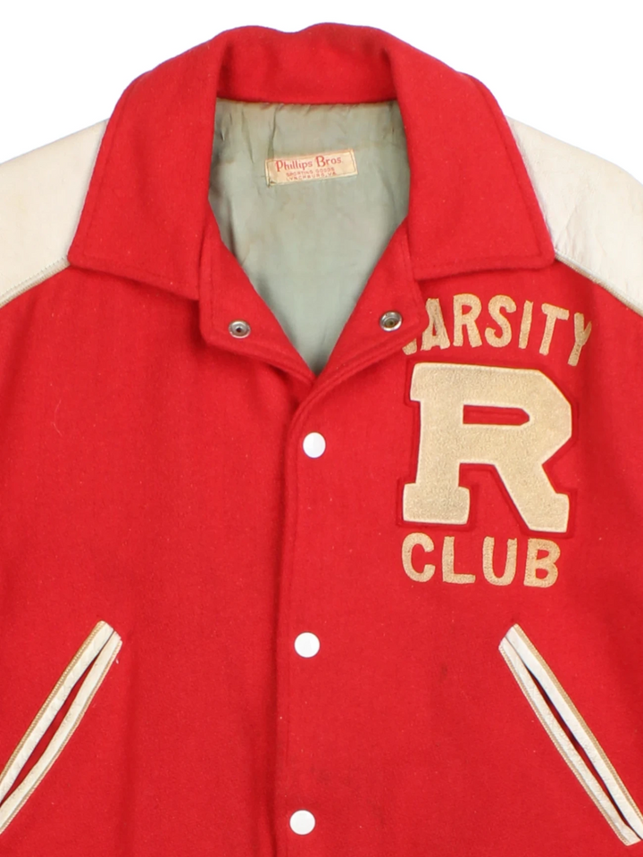 60's Embroidered Red Varsity Jacket (Size L)