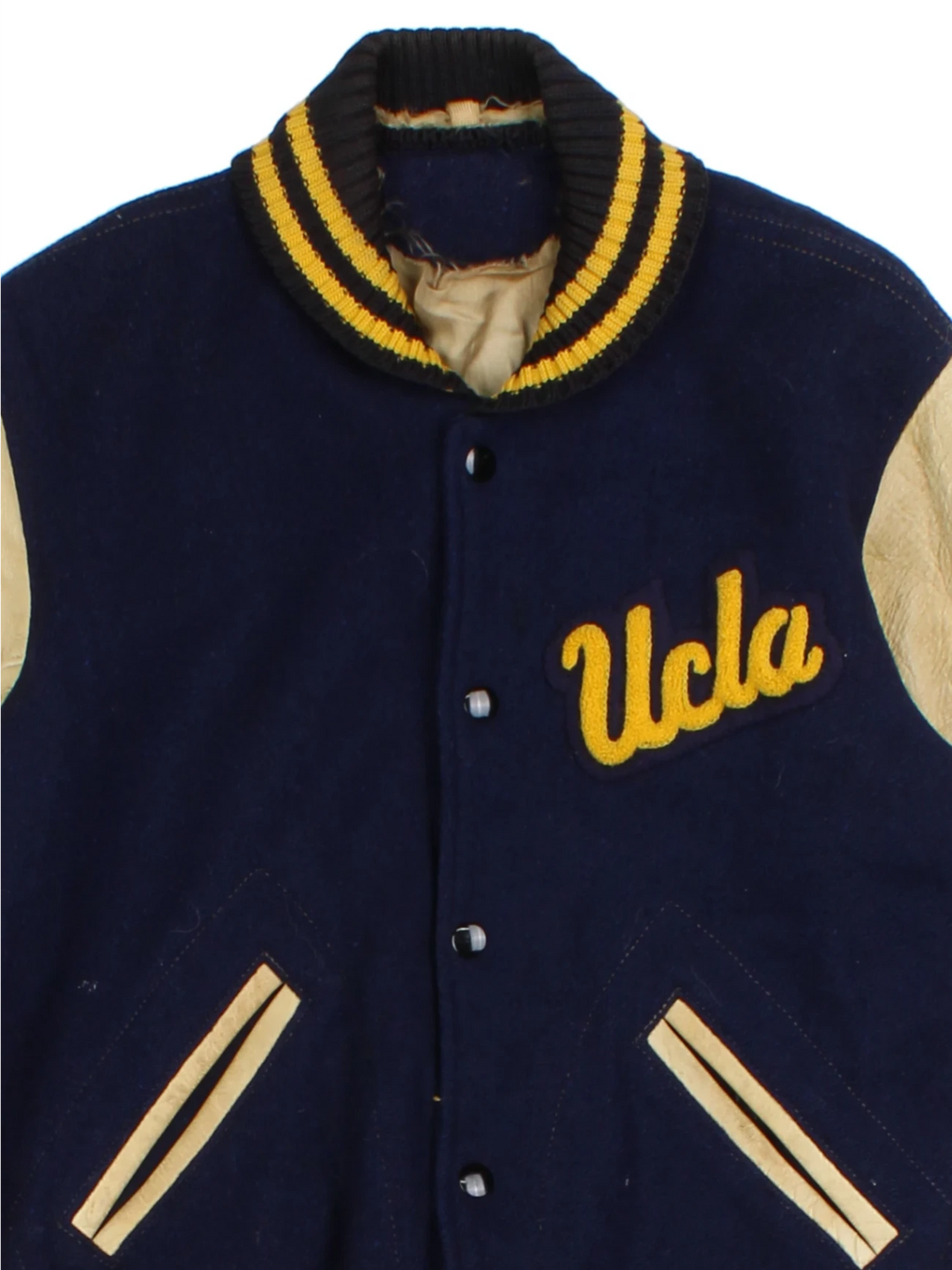 70's UCLA Blue Wool/Leather Varsity Jacket (Size S)