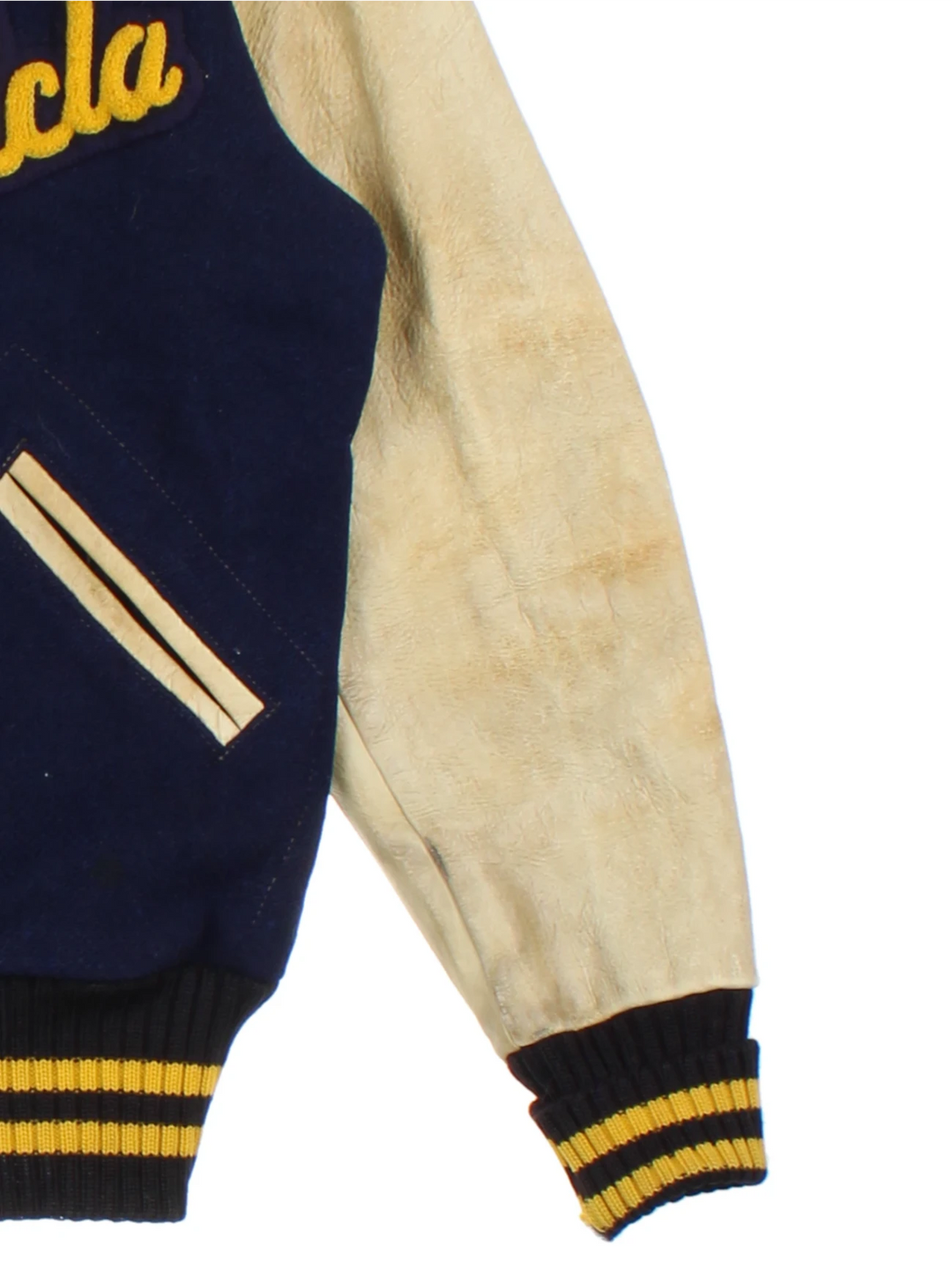 70's UCLA Blue Wool/Leather Varsity Jacket (Size S)