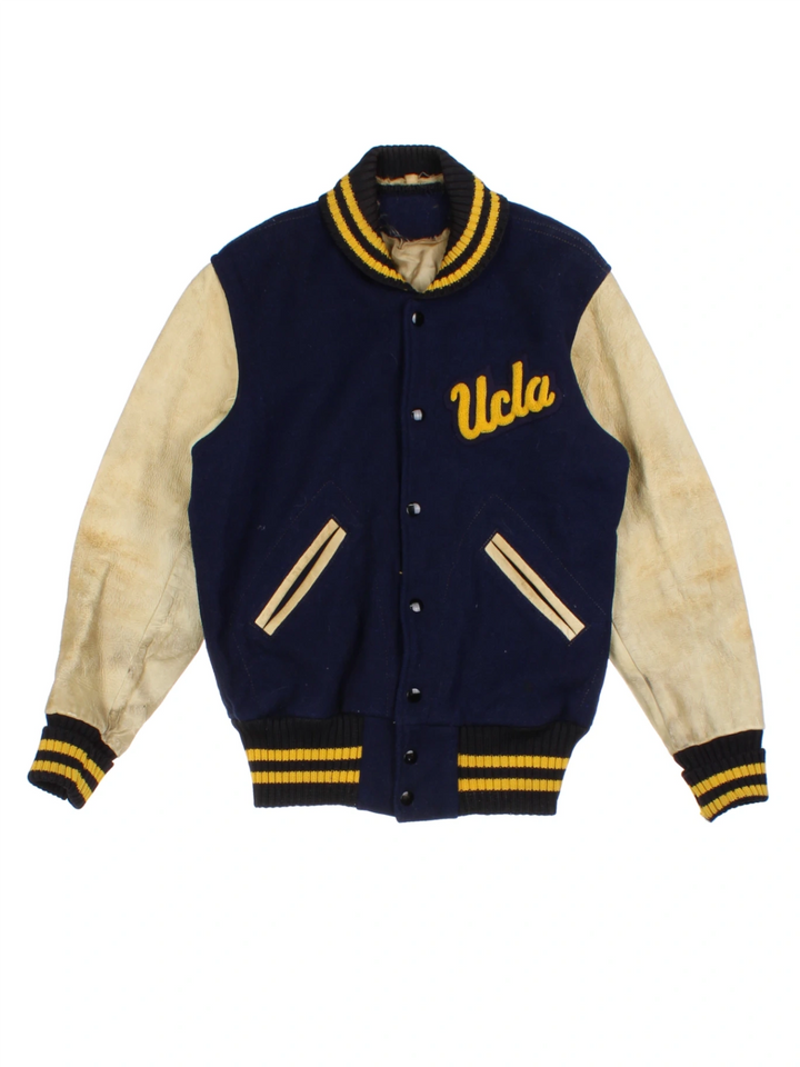 70's UCLA Blue Wool/Leather Varsity Jacket (Size S)