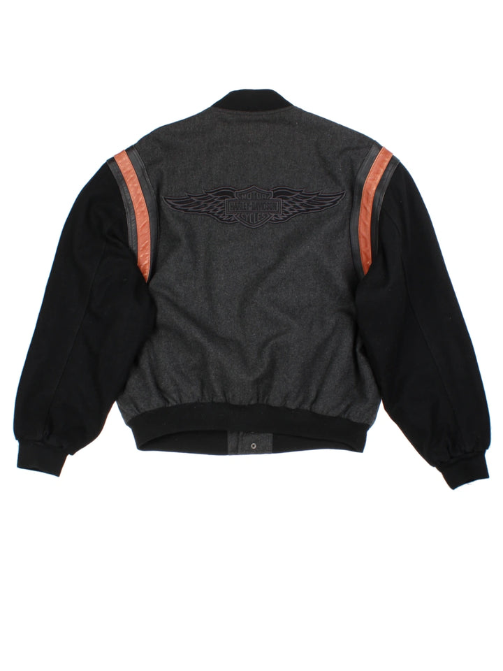 90's Harley-Davidson Black Embroidered Varsity Jacket (Size XL)