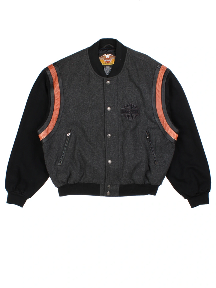 90's Harley-Davidson Black Embroidered Varsity Jacket (Size XL)