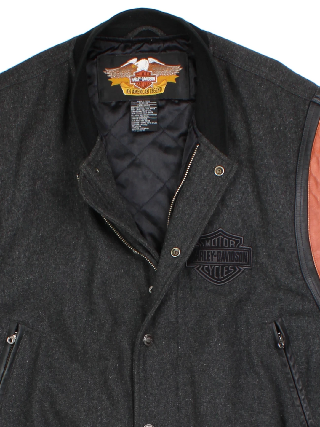 90's Harley-Davidson Black Embroidered Varsity Jacket (Size XL)