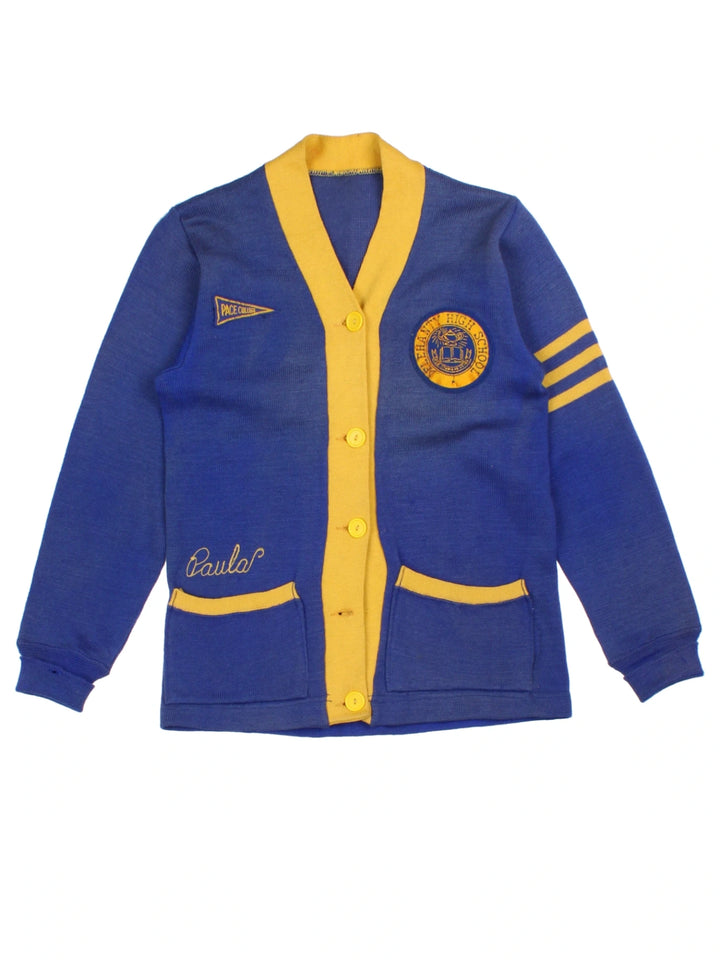 70's Delehanty High School Blue Varsity Cardigan (Size XS)
