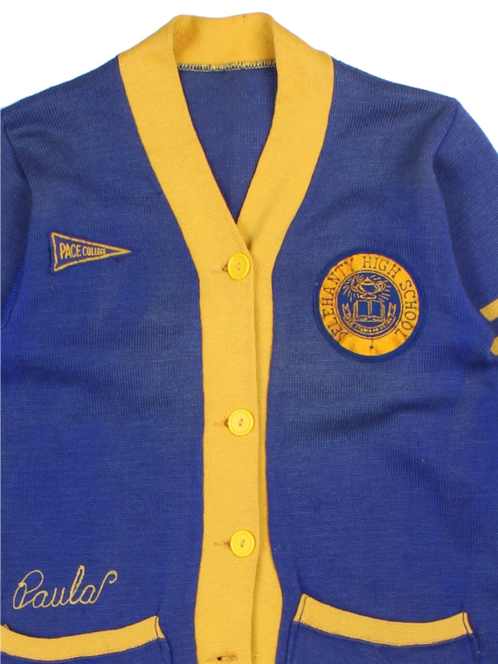 70's Delehanty High School Blue Varsity Cardigan (Size XS)