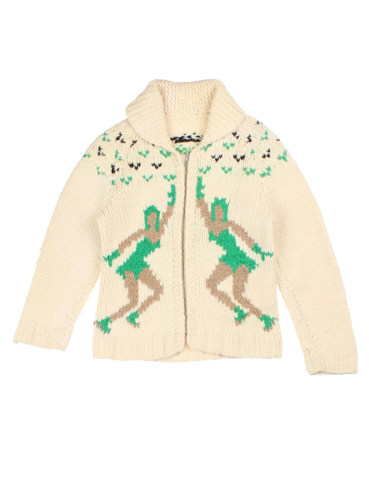 60's Ice Skating Pattern Cowichan Cardigan (Size XXS)